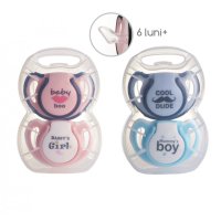 Set 2 suzete ortodontice din silicon si cutie sterilizare Minut Baby 6+ roz - 1