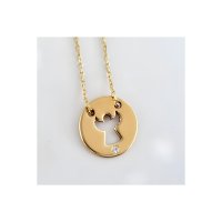Lantisor personalizat cu Diamant natural - Pandantiv banut ingeras decupat - Aur Galben 14 K - 1