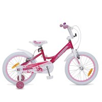 Bicicleta pentru fetite cu roti ajutatoare Byox Lovely 18 inch, varsta 6-9 ani, inaltimea recomandata peste 115 cm, roti ajutatoare, frana de mana pe ambele roti, claxon, sa si ghidon reglabile pe inaltime - 1