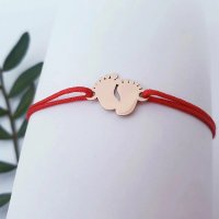 Bratara pentru bebe cu picioruse, aur roz 14K si snur reglabil - 1