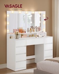 Masa de Toaleta Kailyn cu LED, Vasagle, Alb, 107x40x144 cm - 1
