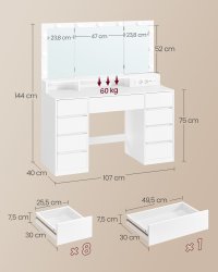 Masa de Toaleta Kailyn cu LED, Vasagle, Alb, 107x40x144 cm - 4