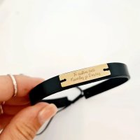 Bratara Te iubim tati si nume gravate - Argint 925 placat cu Aur 18k, piele - 1