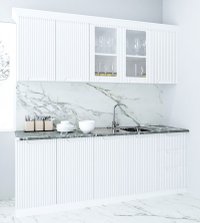 Set bucatarie SPACE 200 cm, 6 corpuri, blat termorezistent, fronturi MDF, alb rustic - 1