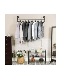 Set 2 sine de haine montaj perete, Songmics, 110 x 30 x 29.3 cm, HSR64BK-02 Negru - 7