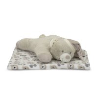 Set 2 piese, paturica moale 90 x 75 cm, pernuta in forma de ursulet 45 x 30 cm Poffy Beige 0 luni+ - 1