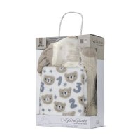 Set 2 piese, paturica moale 90 x 75 cm, pernuta in forma de ursulet 45 x 30 cm Poffy Beige 0 luni+ - 4