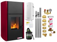 Termosemineu pe peleti Fornello Fiama Confort 25 kW Bordeaux - Pachet complet pentru incalzire - 1