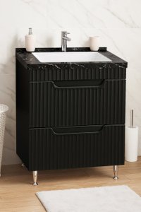 Set Baza front MDF si Lavoar seria 833, cu sertare, montat, 60 cm, negru - 1