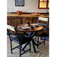 Masa din lemn rotunda si picior de masă din metal,  blat 90 cm - 1