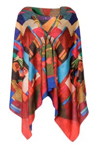 Esarfa premium din matase cu imprimeu Picasso, design reversibil - 1