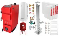 Pachet Cazan (centrala) pe combustibil solid, (lemn, carbune), Fornello Praktik 30 kW, Cos Inox, Radiatoare Otel, Boiler, Vas Expansiune, Pompa, Fitinguri Montaj - 1