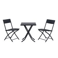 Set de Mobilier de Gradina Outsunny din Poly Ratan, 3 Piese, Masa si 2 Scaune Pliabile, Rezistent la Apa si UV, Negru | Aosom Romania - 1