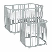 Patut Rotund Evolutiv, Waldin, 7in1 Gri, Saltele Incluse, Transformabil, Masa de Schimbat, Co-Sleeping, Tarc de Joaca, Birou, Scaune - 1