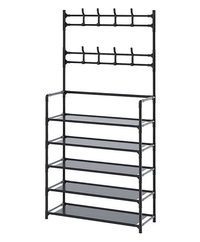 Cuier haine cu 5 rafturi pentru incaltaminte 8 carlige metalic negru 80 X 27.5 X 172 cm - 1