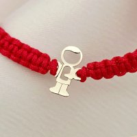 Bratara pentru baieti cu breton - Aur Galben 9K - Snur din matase ajustabil, disponibile in diverse culori - 1