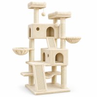AMYDO Home Vienna - Ansamblu de Joaca pentru Pisici cu 5 Etaje si 2 Casute, MDF si Sisal, Elemente Atarnate si Hamac Bej, Dimensiuni 60x60x166cm - 1