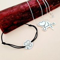 Set personalizat lantisor si bratara - Stetoscop sub forma unei inimi - Argint 925 - 1