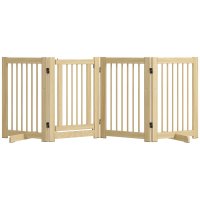 PawHut Gard din Lemn pentru Câini, 4 Panouri, Flexibil, Dimensiuni 204L x 36B x 75H cm, Lemn Natural | Aosom Romania - 1