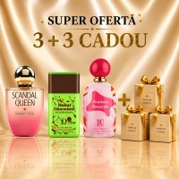Pachet Cadou Scandal Queen cu Dubai Chocolate Pistachio Kunafa si Strawberry Cheesecake + 3 Parfumuri de 100 ml - 1