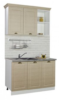 Set de Bucatarie SQUARE 120 cm cu 2 Corpuri, Blat Termorezistent si Fronturi MDF din Fag - 1