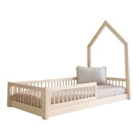 Pat pentru copii casuta montessori, Little Amy, Mossy, balustrade cu bare rotunde, Natur, 140x200 cm - 2