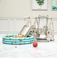 Spatiu de joaca Nichiduta Garden Happy Turtle Grey 3 in 1 cu tobogan, leagan cu bara de protectie detasabila, jucarie muzicala, cos de baschet, mingie si piscina cu 200 bile joaca incluse - 1