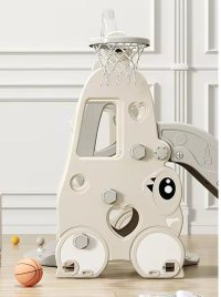 Spatiu de joaca Nichiduta Garden Happy Turtle Grey 3 in 1 cu tobogan, leagan cu bara de protectie detasabila, jucarie muzicala, cos de baschet, mingie si piscina cu 200 bile joaca incluse - 4