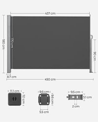 Copertina solara laterala, Songmics, Gri, 180x450 cm - 5