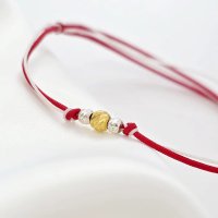 Bratara Martisor - 3 Bilute Simetrie - Argint 925 - Snur combinat Rosu&Alb - 1