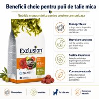 EXCLUSION Mediterraneo Monoprotein Puppy Small Breed cu Vită, hrană uscată pentru câini juniori, 2kg - 3