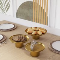 Set 3 platouri decorative metalice GED-007 Auriu 25.5x25.5x9 cm - 1