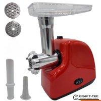 Masina electrica de tocat carne Craft-Tec MX714, 3500W, 1.2kg/min, 2 site inox, functie reverse, rosie - 1
