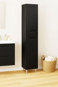 Dulap de baie 033, MDF negru, 2 usi si 1 sertar, dimensiuni 30x31.6x180 cm - 1