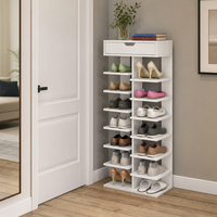 Pantofar Modern cu 7 Etaje si Sertar Superior din PAL Gri/Stejar - 40 x 22 x 111 cm - 1