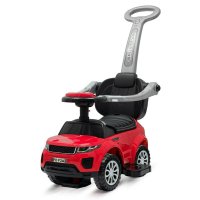 Masinuta de impins Baby Mix Plus 3-in-1, Scaun din piele ecologica, Maner detasabil, Protectii laterale, Melodii si claxon, Suport jucarii, Rosu - 1
