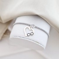Bratara snake pentru dama din argint 925, cu charm contur de inima si simbol infinit - Iubire vesnica - 1