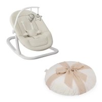 Balansoar manual Lionelo Celia Close&Cosy, 2 pozitii de inclinare, centuri in 5 puncte, bara cu jucarii, baza din lemn de fag, husa lavabila, pana la 9 kg, alb - 1
