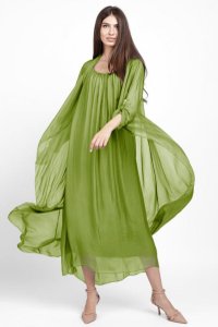 Compleu elegant cu rochie si blazer din matase si vascoza, nuanta verde oliv - 1