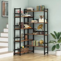 Biblioteca pentru colt din culuare nuc si negru, 167 cm - 1