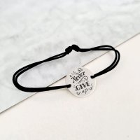 Bratara Never Give Up din Argint 925, cu snur negru reglabil - 1