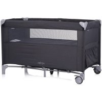 Patut pliabil Chipolino Relax Anthracite Linen cu sistem side-sleeping si geanta de transport - 2