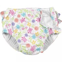 Slip fete White Turtle Floral SPF 50+ refolosibil cu capse si volanase 24 luni - 2