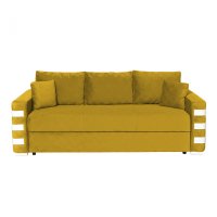 Canapea LIMA extensibila, 3 locuri, cu arcuri si lada depozitare, galben + ornamente alb, 230x110x80 cm - 1