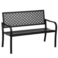 Banca de gradina Outsunny din metal, 2 locuri, model floral, neagra, 127 x 63 x 83 cm - 1