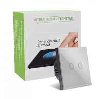 Intrerupator Touch Techstar®, Sticla Securizata, Design Modern, Iluminare LED, 2 Faze, Gri - 7