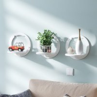 Set de 3 rafturi decorative albe, in forme hexagonala, patrata si rotunda - 1