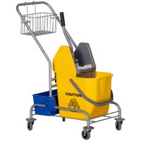 HOMCOM carucior profesional de curatenie cu galeata de 25 L, cos suspendat, raft si carlig, 72 x 49,5 x 95 cm, galben - 1
