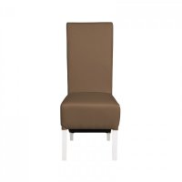 Scaun Vanessa pentru living, picioare din lemn alb, tapiterie din piele ecologica cappuccino, dimensiuni 47x60x110 cm - 1