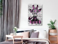 Tablou - Giraffe with Pipe (1 Part) Vertical Pink 60x90 cm - 2